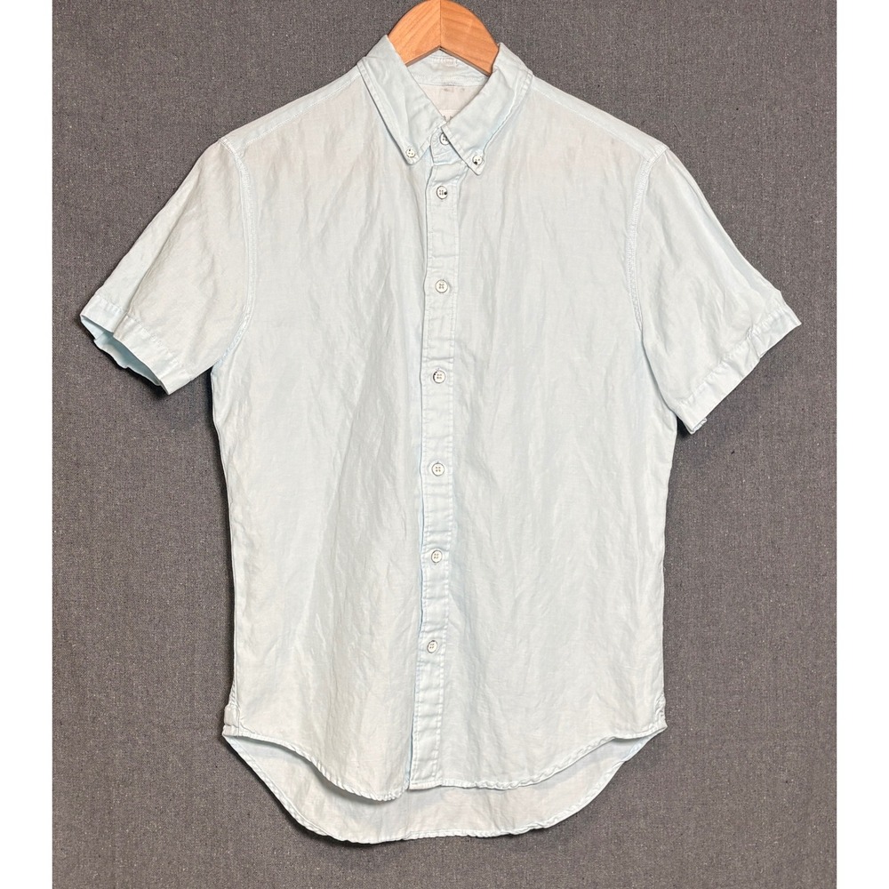 Rag & Bone Fit 2 Light Blue Linen Blend Button Up Short Sleeve Shirt Sz Small